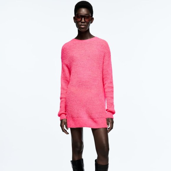 Zara Oversized Neon Sweater Pink Neon Pullover Zara Zara Sweaters